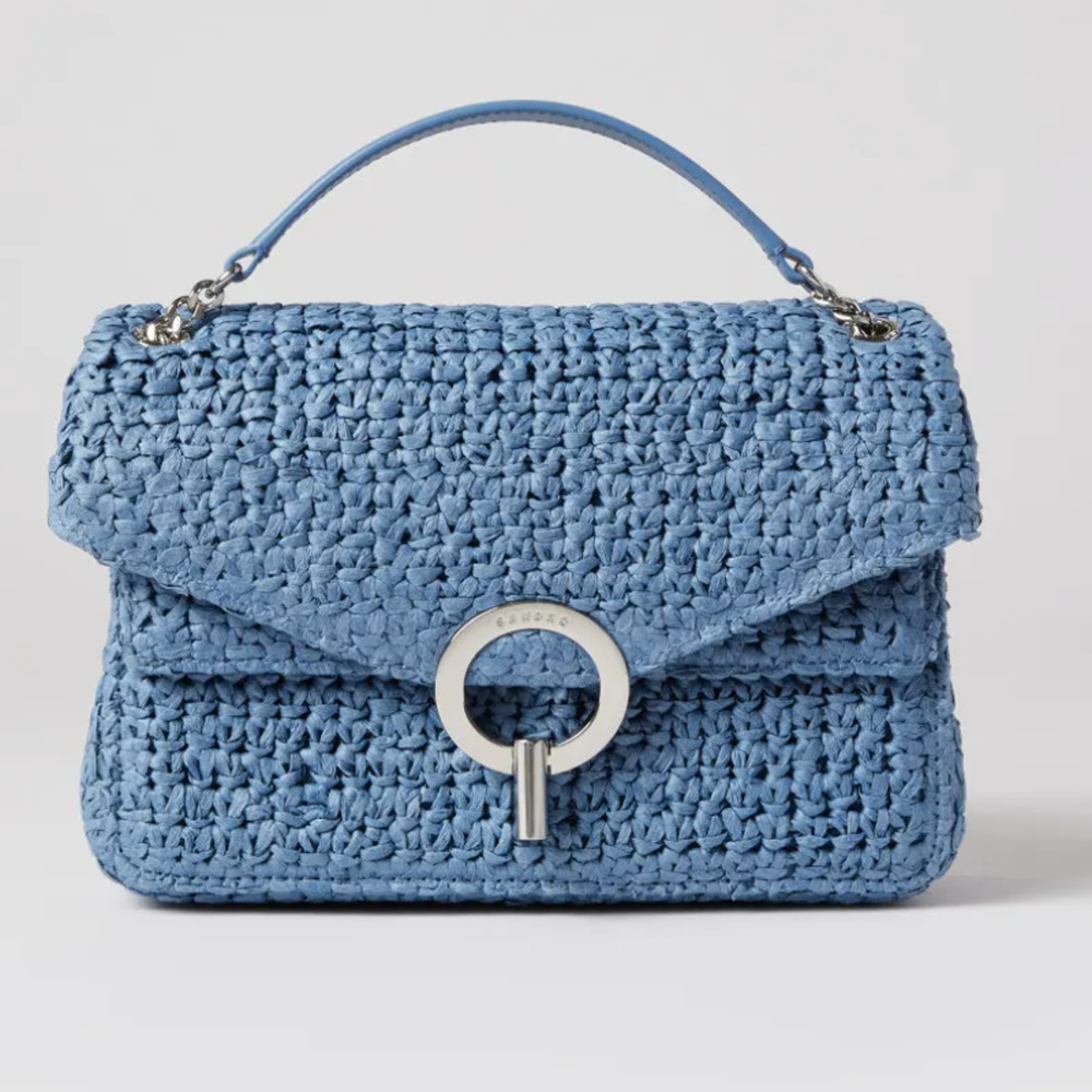 Sandro Blue YZA Raffia Shoulder Bag Crossbody Structured Designer 9x7x3 $423